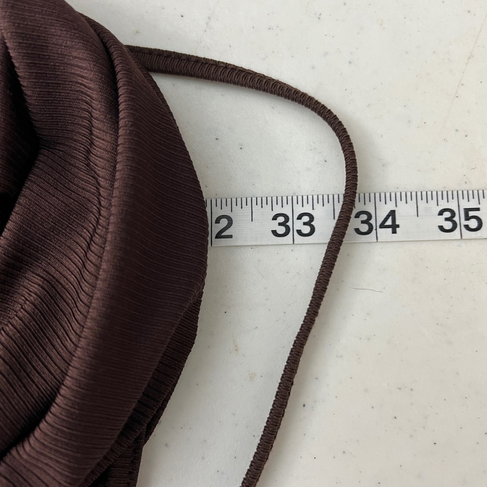 Chocolate Brown Ribbed Ruched Side Drawstring Bodycon Mini Dress Small - Picture 6 of 8